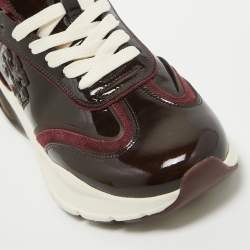 Pre Owned Tory Burch Burgundy Suede and Patent Leather Low Top Sneakers Size 39.5