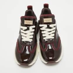 Pre Owned Tory Burch Burgundy Suede and Patent Leather Low Top Sneakers Size 39.5