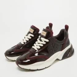 Pre Owned Tory Burch Burgundy Suede and Patent Leather Low Top Sneakers Size 39.5