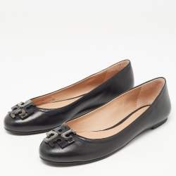 Pre Owned Tory Burch Black Leather Lowell Ballet Flats Size 38.5