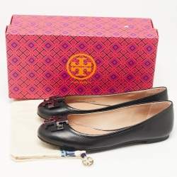 Pre Owned Tory Burch Black Leather Lowell Ballet Flats Size 38.5