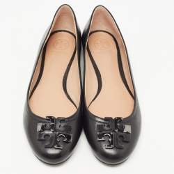 Pre Owned Tory Burch Black Leather Lowell Ballet Flats Size 38.5