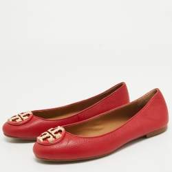 Pre Owned Tory Burch Red Leather Reva Ballet Flats Size 37.5