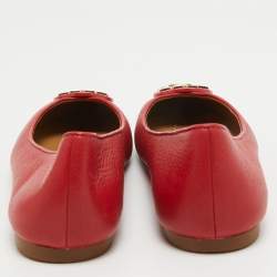 Pre Owned Tory Burch Red Leather Reva Ballet Flats Size 37.5