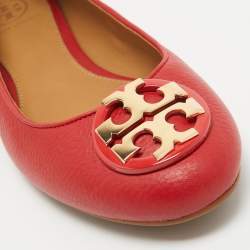 Pre Owned Tory Burch Red Leather Reva Ballet Flats Size 37.5