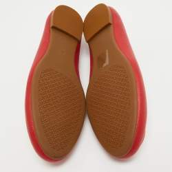 Pre Owned Tory Burch Red Leather Reva Ballet Flats Size 37.5