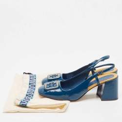 Pre Owned Tory Burch Blue Patent Leather Georgia Slingback Pumps Size 40