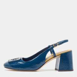 Pre Owned Tory Burch Blue Patent Leather Georgia Slingback Pumps Size 40
