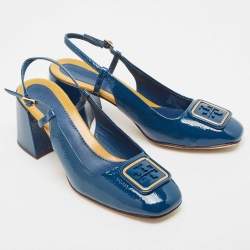 Pre Owned Tory Burch Blue Patent Leather Georgia Slingback Pumps Size 40