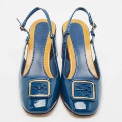 Pre Owned Tory Burch Blue Patent Leather Georgia Slingback Pumps Size 40