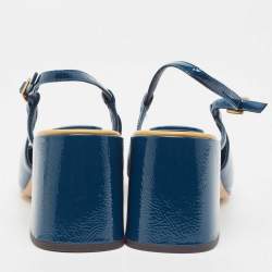 Pre Owned Tory Burch Blue Patent Leather Georgia Slingback Pumps Size 40