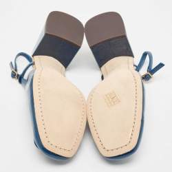 Pre Owned Tory Burch Blue Patent Leather Georgia Slingback Pumps Size 40