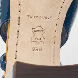 Pre Owned Tory Burch Blue Patent Leather Georgia Slingback Pumps Size 40