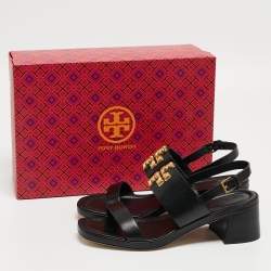 Pre Owned Tory Burch Black Leather Eleanor Slingback Sandals Size 39