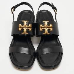 Pre Owned Tory Burch Black Leather Eleanor Slingback Sandals Size 39