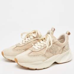 Pre Owned Tory Burch Beige Suede Good Luck Low Top Sneakers Size 37.5