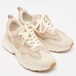 Pre Owned Tory Burch Beige Suede Good Luck Low Top Sneakers Size 37.5