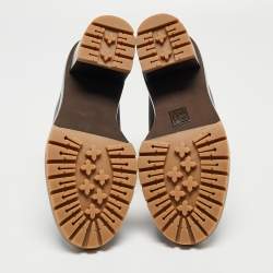 Pre Owned Tory Burch Brown/Green Leather and Nylon Miller Ankle Boots Size 39