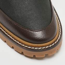 Pre Owned Tory Burch Brown/Green Leather and Nylon Miller Ankle Boots Size 39