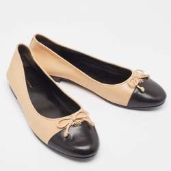 Pre Owned Tory Burch Beige Leather Cap Toe Ballet Flats Size 38.5