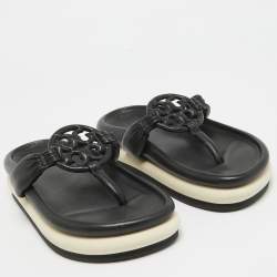 Pre Owned Tory Burch Black Leather Thong Flats Size 38