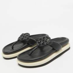 Pre Owned Tory Burch Black Leather Thong Flats Size 38