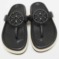 Pre Owned Tory Burch Black Leather Thong Flats Size 38