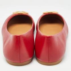 Pre Owned Tory Burch Red Leather Reva Ballet Flats Size 40
