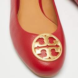 Pre Owned Tory Burch Red Leather Reva Ballet Flats Size 40