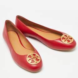 Pre Owned Tory Burch Red Leather Reva Ballet Flats Size 40