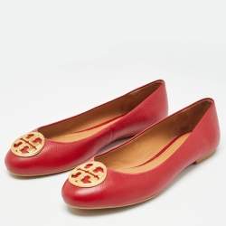 Pre Owned Tory Burch Red Leather Reva Ballet Flats Size 40