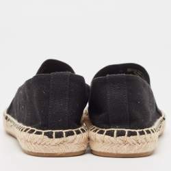 Pre Owned Tory Burch Black/White Canvas and Leather Cap Toe Espadrille Flats Size 36