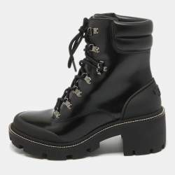 Pre Owned Tory Burch Black Leather Block Heel Ankle Boots Size 40