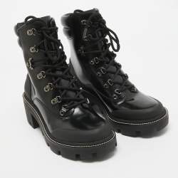 Pre Owned Tory Burch Black Leather Block Heel Ankle Boots Size 40