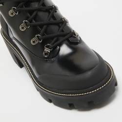 Pre Owned Tory Burch Black Leather Block Heel Ankle Boots Size 40