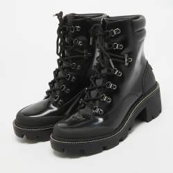 Pre Owned Tory Burch Black Leather Block Heel Ankle Boots Size 40