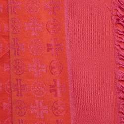 Pre Owned Tory Burch Pink Monogram Jacquard Silk Blend Scarf