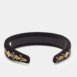 Pre Owned Tory Burch Black Floral Embroidered Velvet Hairband 
