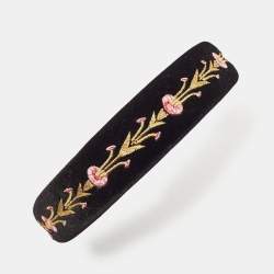 Pre Owned Tory Burch Black Floral Embroidered Velvet Hairband 