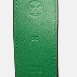 Tory Burch Green/Cream Leather Logo Buckle Belt XS