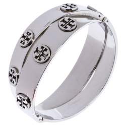Pre Owned Tory Burch Silver Tone Metal Logo Double Wrap Bracelet  
