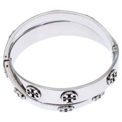 Pre Owned Tory Burch Silver Tone Metal Logo Double Wrap Bracelet  