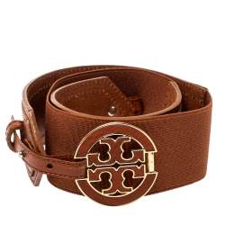 Pre Owned Tory Burch Brown Leather And Elastic Band Waist Belt L