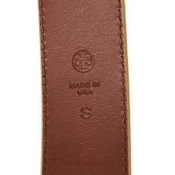 Pre Owned Tory Burch Metallic Gold Leather Logo Buckle Belt S