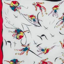 Pre Owned Tory Burch Cream & Red Dancers Print Cotton Scarf