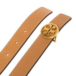 Tory Burch Beige/Orange Leather L Noe Reversible Logo Belt 100CM