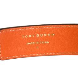 Tory Burch Beige/Orange Leather L Noe Reversible Logo Belt 100CM