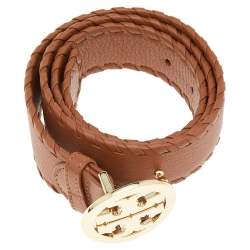 Tory Burch Tan Leather Robinson Small Cut to Size Belt