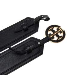 Pre Owned Tory Burch Black  Leather and Elastic Band Logo Waist Belt M