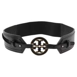 Tory Burch Black Leather and Elastic Band Logo Waist Belt M Tory Burch | TLC